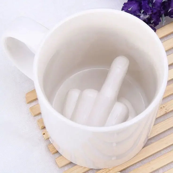 Taza de café novedosa con asa en forma de dedo levantado, cerámica blanca, 12 oz, para el hogar, la oficina y la cocina | Thomler