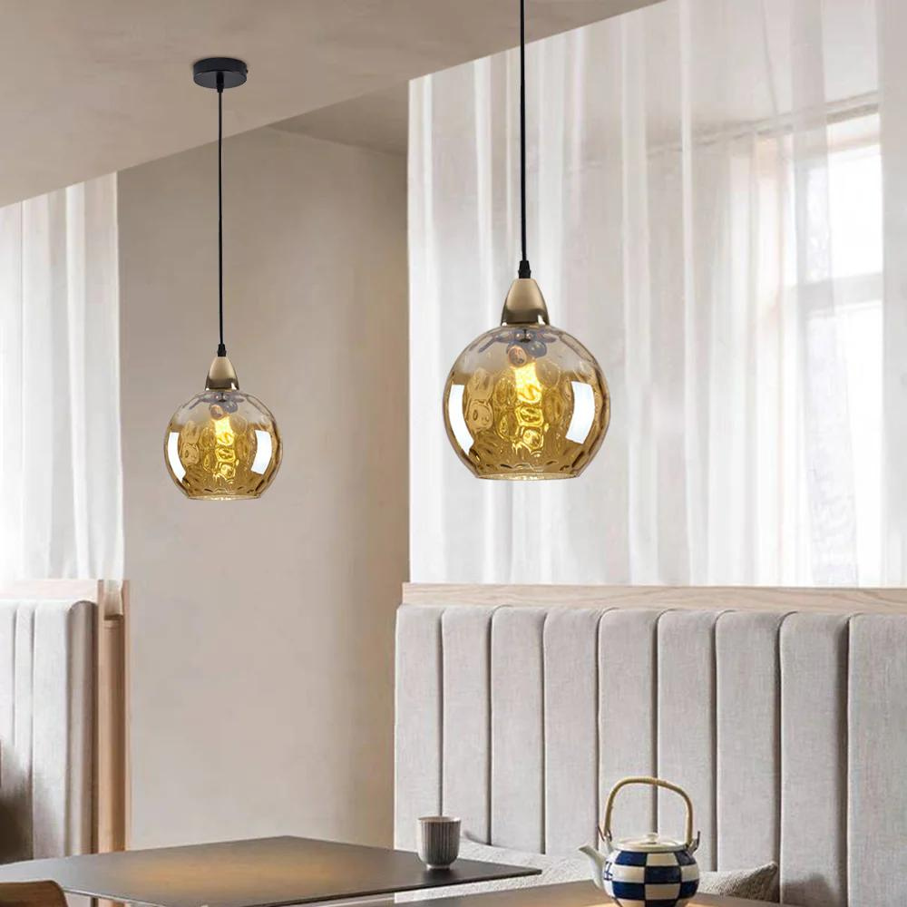 Getextureerde glazen hanglamp 7,9 inch, verlichting voor kookeiland in de eetkamer, in hoogte verstelbare moderne bolvormige pendellamp, minimalistische plafondlamp voor K | Thomler