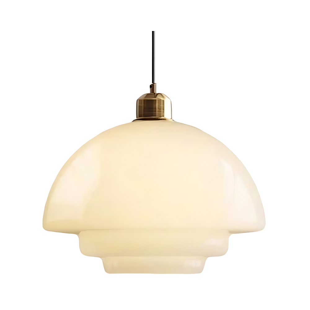 Gelaagde glazen hanglamp met messing frame in goud – 12-inch opvallende lamp voor eetkamers, slaapkamers & gangen – Plafondlamp in art-decostijl | Thomler