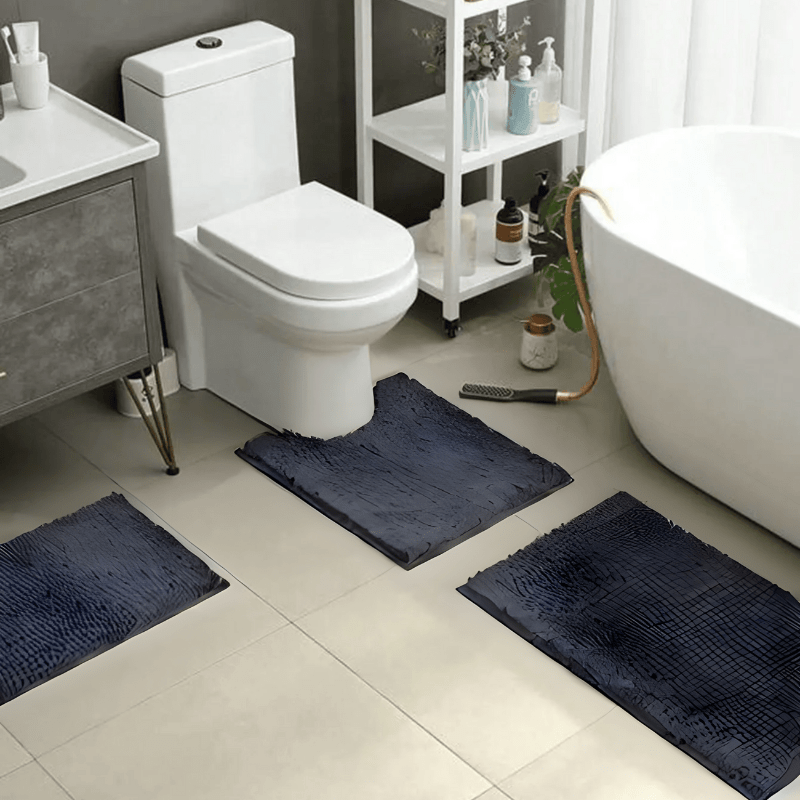 Plüsch-Chenille-Badematte, rutschfester, wasserabsorbierender Bodenteppich für Dusche, Bad, Toilette, Blau, 50 × 80 cm, weiches Polyester, rutschfeste Unterseite für W | Thomler