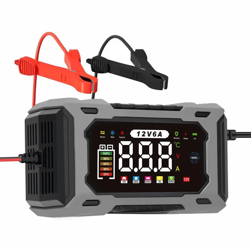 12V-Batterieladegerät mit digitaler Spannungsanzeige und vier Lademodi