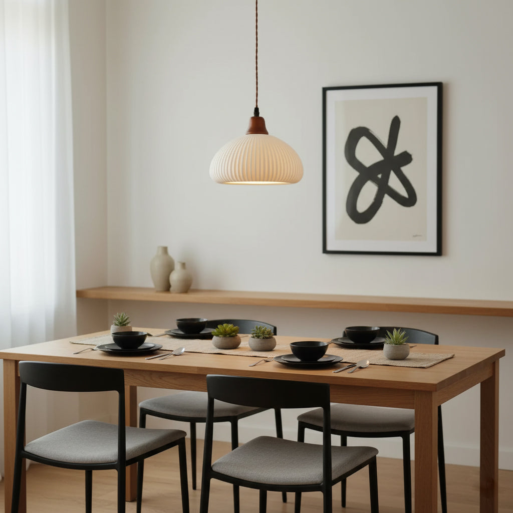 Ceramic Hanging Light Fixture White 9 Inch Diameter Adjustable Cord for Kitchen Island Dining Table Bedroom Restaurant Modern Farmhouse Styl | Thomler