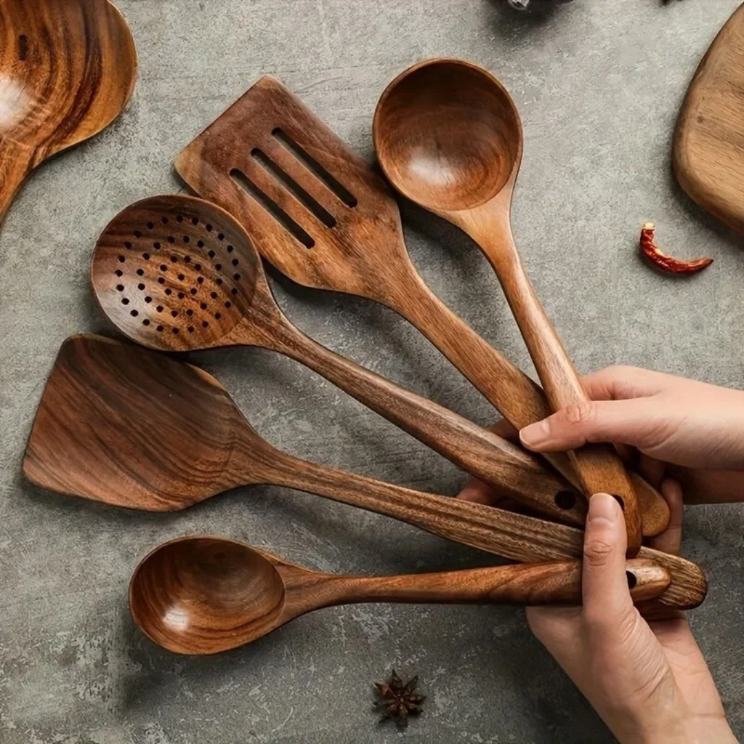 Cuchara de cocina de madera de nogal macizo para utensilios antiadherentes – Utensilio seguro para remover, voltear y servir para el uso diario en la cocina | Thomler