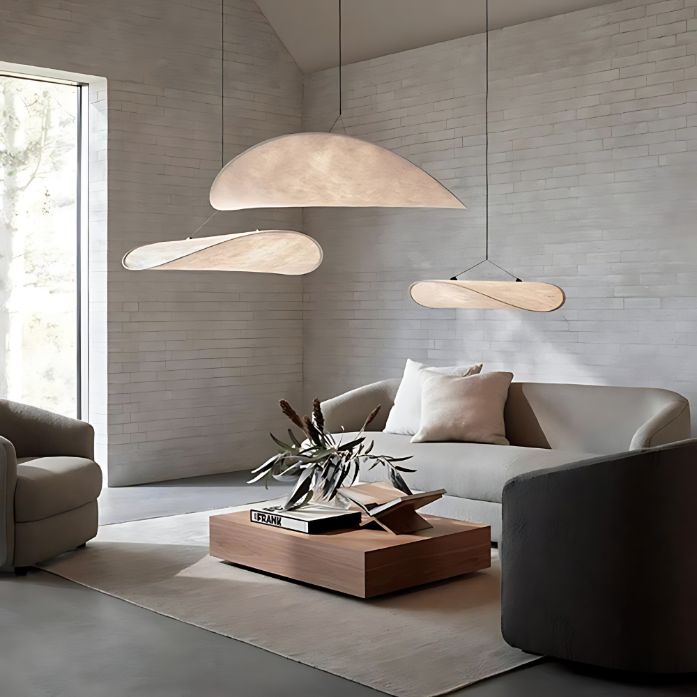 Woven Silk Shade Hanging Lamp White 16-31 in Adjustable Cord Warm Ambient Glow for Dining Room Bedroom Living Room Modern Minimalist Ceiling | Thomler