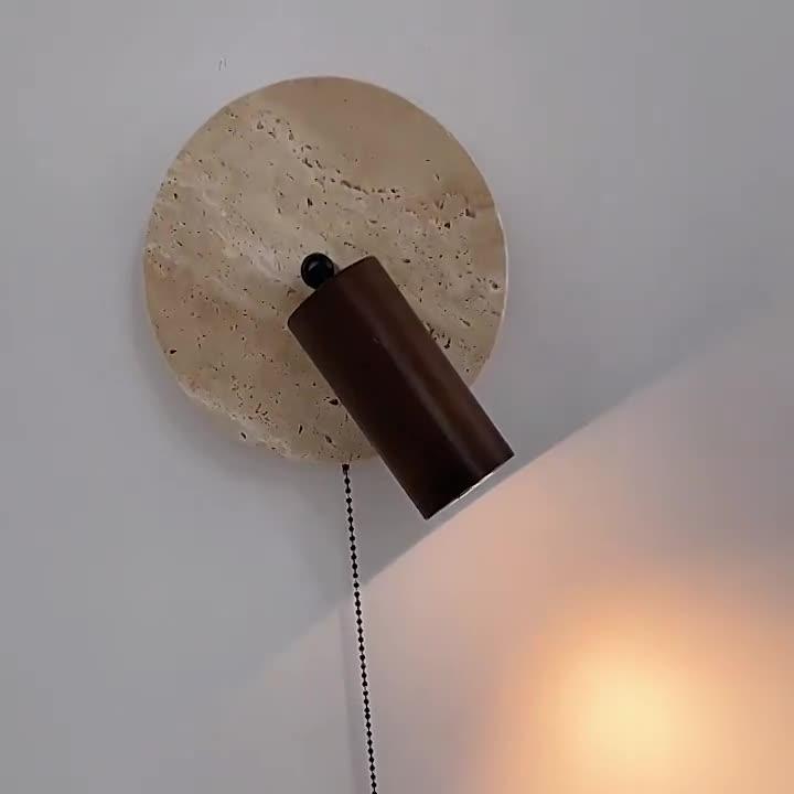 Rotatable Travertine Stone Sconce 7 Inch Adjustable Bedside Reading Light Warm LED Wall Mount Task Lighting Fixture for Bedroom Living Room | Thomler