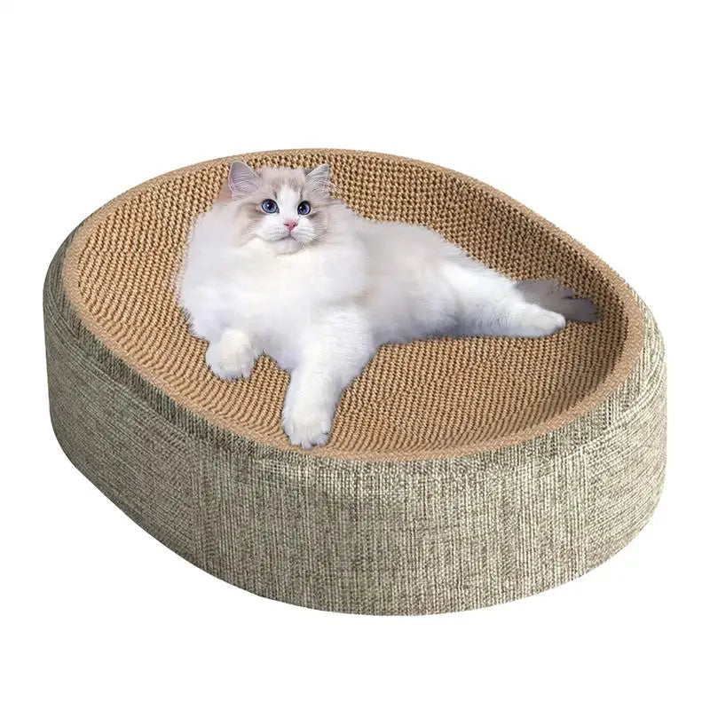 Cama rascador de sisal para gatos con diseño cóncavo ovalado y base antideslizante