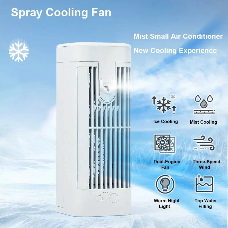 Draagbare mini-airconditioner bureauventilator met verneveling