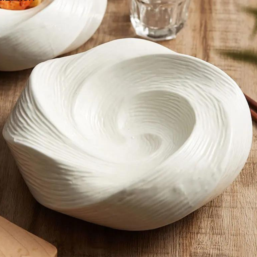 Spiral Ceramic Serving Bowl for Salad Soup Pasta Noodles Kitchen Dining Table Porcelain Dishwasher Safe 8 9 inch | Thomler