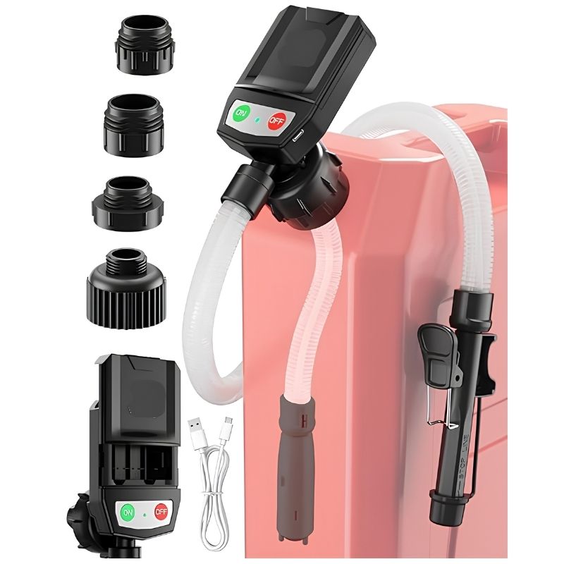 Automatische Kraftstoff-Umfüllpumpe mit Batteriebetrieb und vier Tankadaptern