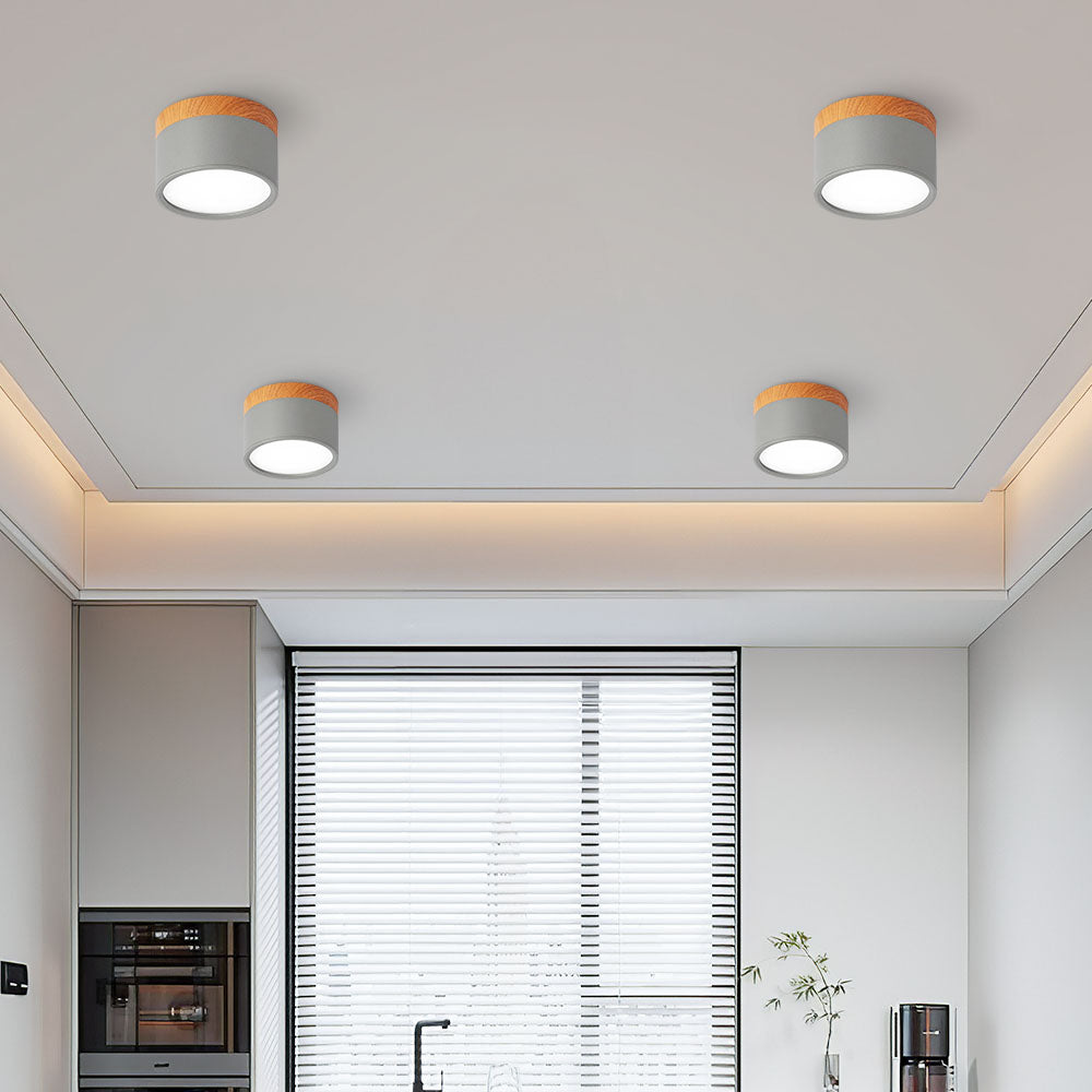 Compact LED Flush Mount Ceiling Light Fixture Wood & Metal Accent for Entryway Hallway Bedroom Kitchen 5W 7W Surface Mount Minimalist Modern | Thomler