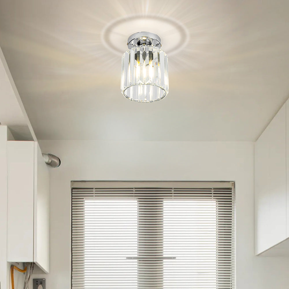 Cube Crystal Flush Mount Ceiling Light with Brass Frame 10 Inch for Bedroom Hallway Entryway Living Room Office Modern Home Lighting Fixture | Thomler