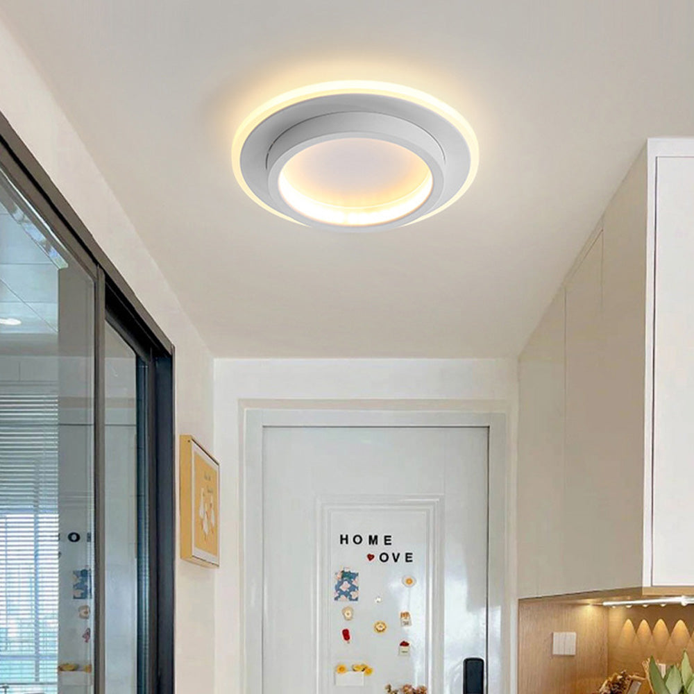 9.4 in Round LED Flush Mount Light with Ring Glow Effect for Hallways Bedrooms Entryways Modern Low-Profile Fixture Aluminum Acrylic | Thomler