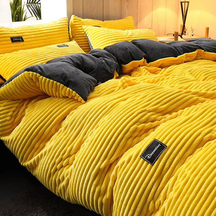 Plüsch-Samt-Bettwäsche-Set – Ultraweicher Korallenfleece-Winter-Bettbezug mit Spannbettlaken & Kissenbezügen für kuschelige Wärme