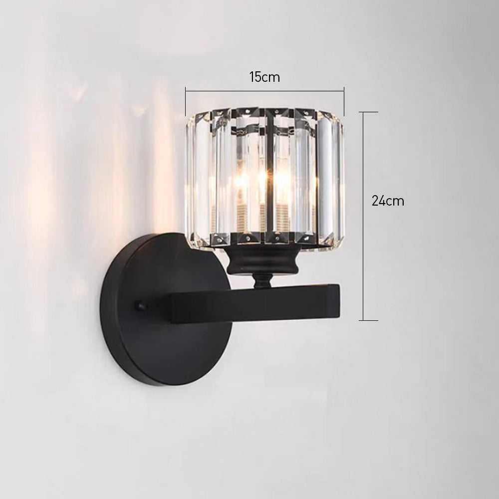 Wandleuchte aus Metall & Glas 23,9 cm, schwarzer strukturierter Schirm für Schlafzimmer, Flur, Wohnzimmer, Ambiente-Beleuchtung, moderne Wohndekoration | Thomler