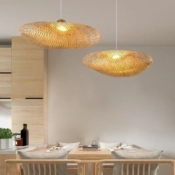 Handgeweven rotan hanglamp, natuurlijke gevlochten plafondlamp, rustieke boerderijstijl hanglamp voor eetkamer, keukeneiland en boho interieur