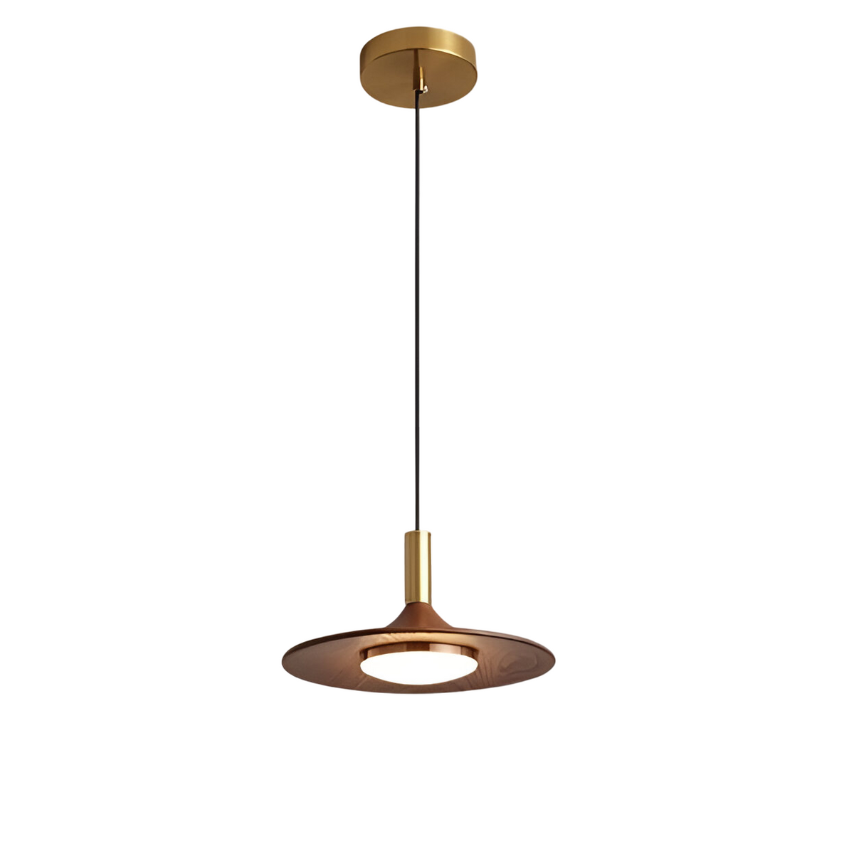 Sculptural Metal Shade Ceiling Fixture with Organic Wood-Tone Accent – 10 in or 14 in Drop Light for Island Counter Bar and Breakfast Nook – | Thomler
