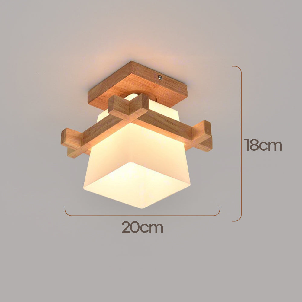 Quadratische Deckenleuchte mit Holzakzent, weißem Schirm, E27-Fassung für Schlafzimmer, Flur, Wohnzimmer, minimalistische Wohnbeleuchtung | Thomler