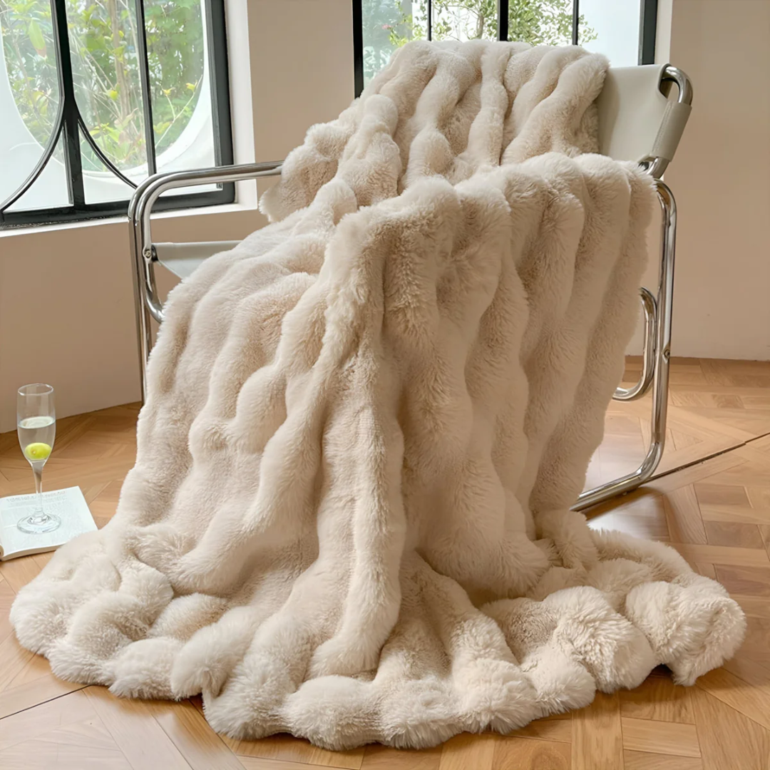 Kunstfell-Wohndecke 150 x 200 cm Beige Polyester für Couch Bett Schlafzimmer Weich Warm Übergroß Dekorativ Wohnzimmer Sofaüberwurf | Thomler