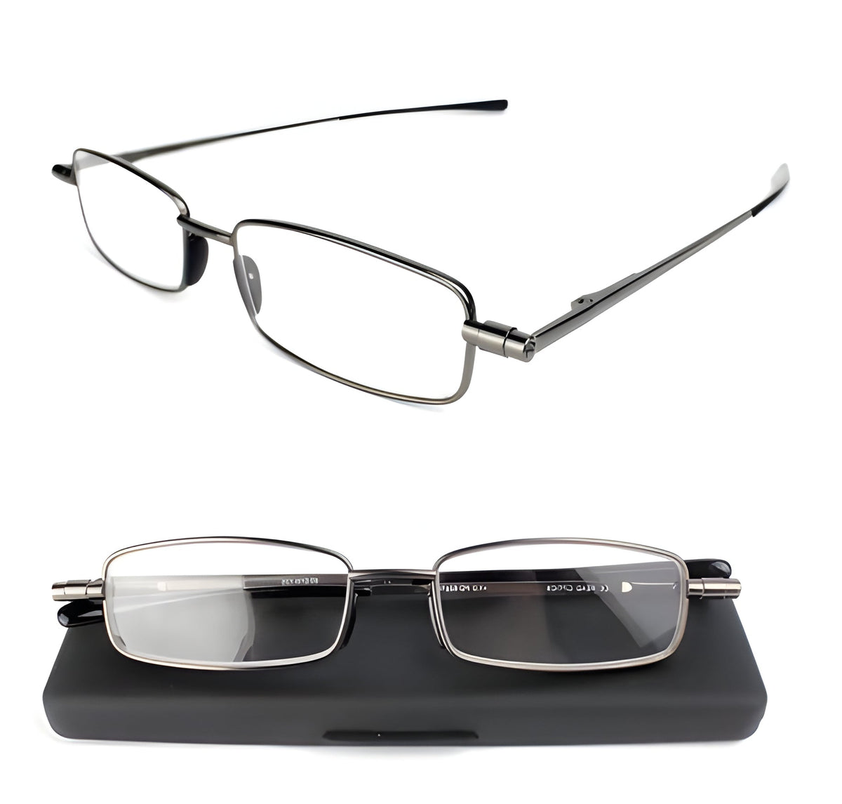 Kompakte faltbare Lesebrille mit flachem Reiseetui