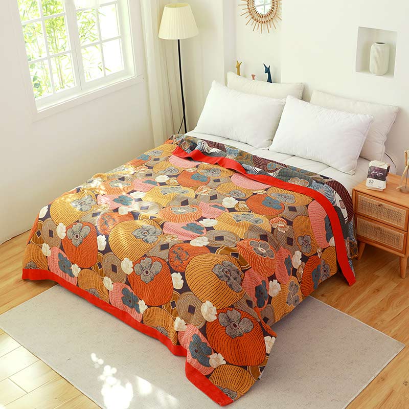 Omkeerbaar katoenen gaasdekbed met kaki-patroon - Lichtgewicht zomerdeken voor bed, bank & op reis - Queen, King & Full formaten