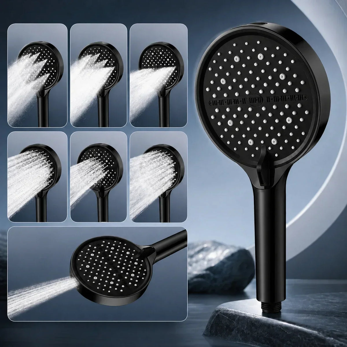 Handheld Shower Head with 7 Spray Settings, High Pressure Chrome Rainfall Showerhead for Bathroom, Adjustable Water Flow Wand for Low