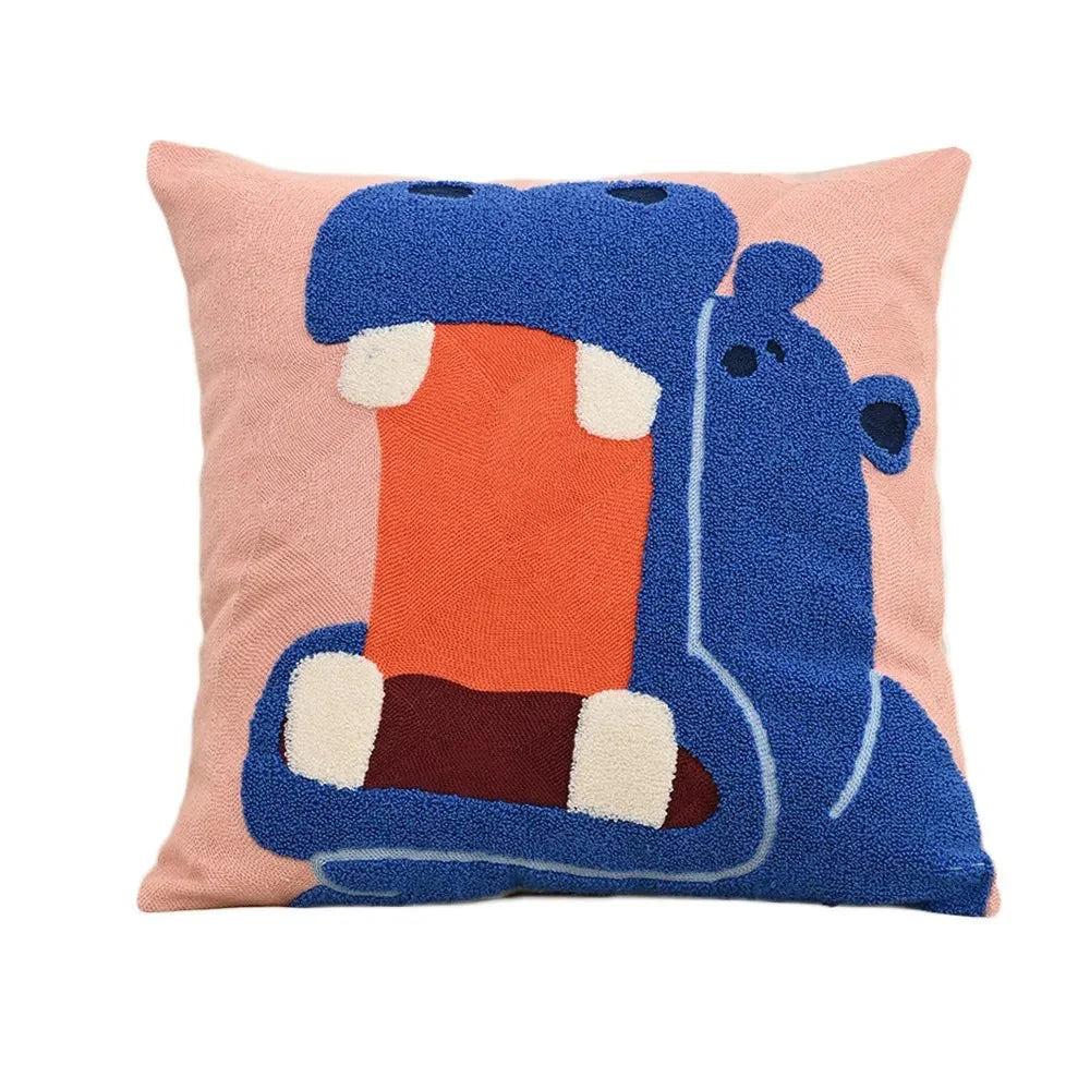 Geborduurde sierkussenhoes 45x45 cm vierkant dierenmotief Scandinavische stijl katoen-polyester mix kussensloop bank slaapkamer decoratie bank accent | Thomler