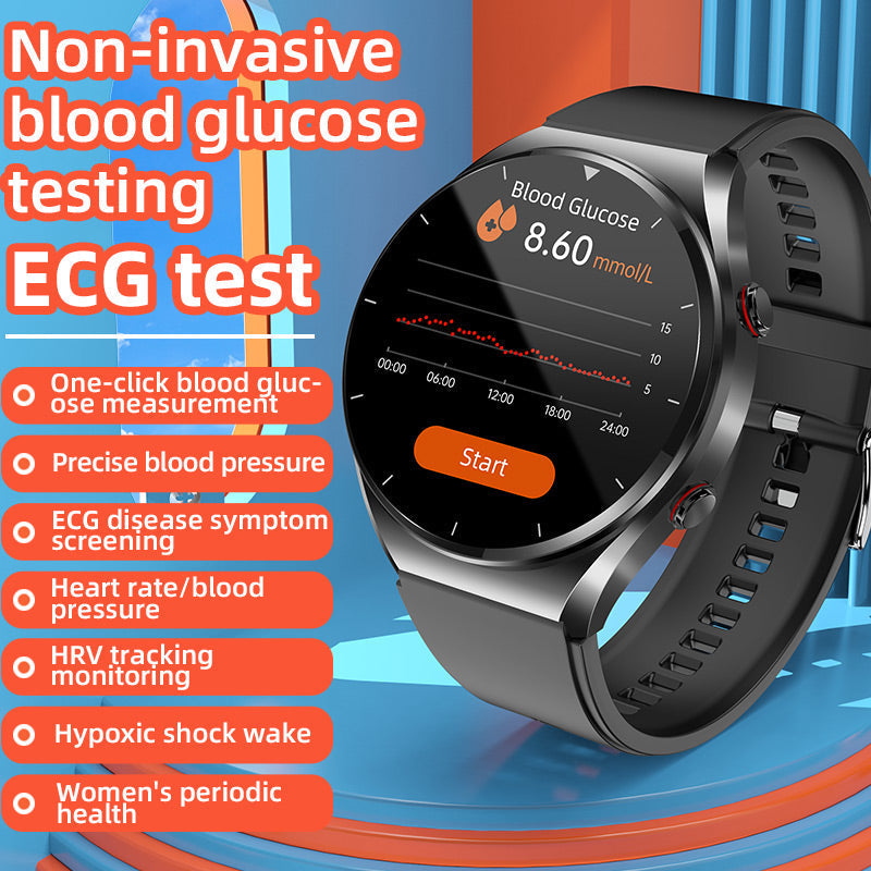 Gesundheitsüberwachungs-Smartwatch mit Glukose-Tracker, Herzfrequenz-, EKG-, Blutdruck- und HRV-Sensor für tägliches Wohlbefinden und Fitness