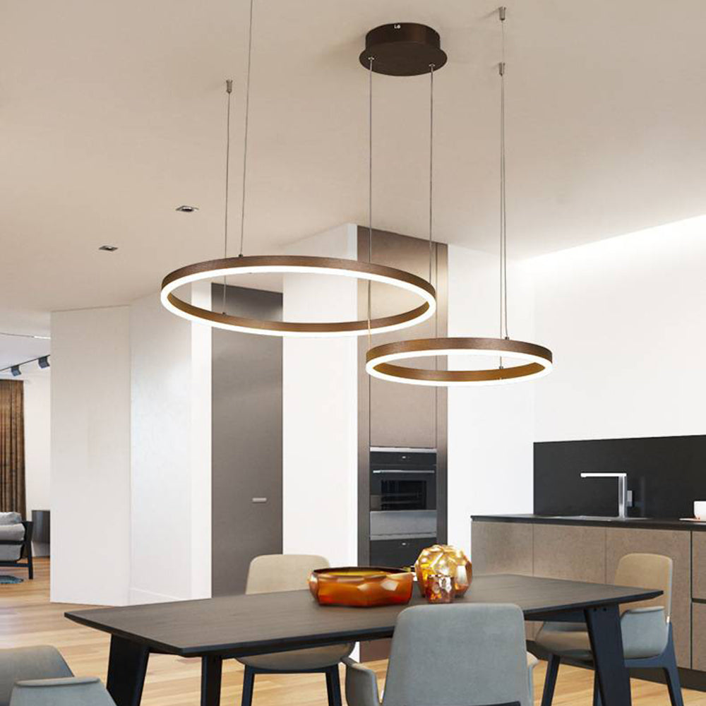 Multi-Ring LED Chandelier Adjustable Height Metal Acrylic Fixture 16-31 Inch Diameter Dimmable Suspended Ceiling Light for Dining Room Kitch | Thomler