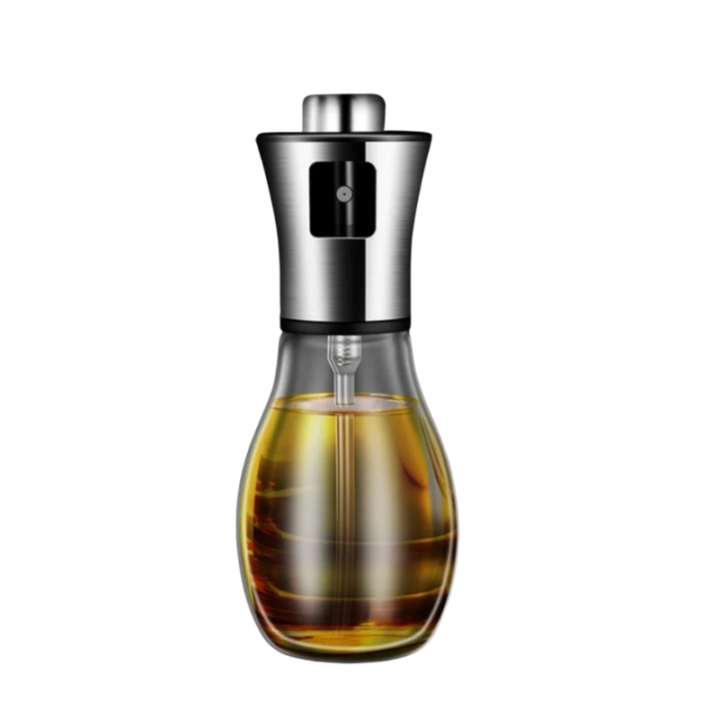 Edelstahl-Ölsprüher für gesundes Kochen – Glas- & Metall-Sprühflasche für Salatdressing, Heißluftfritteuse, Grillen