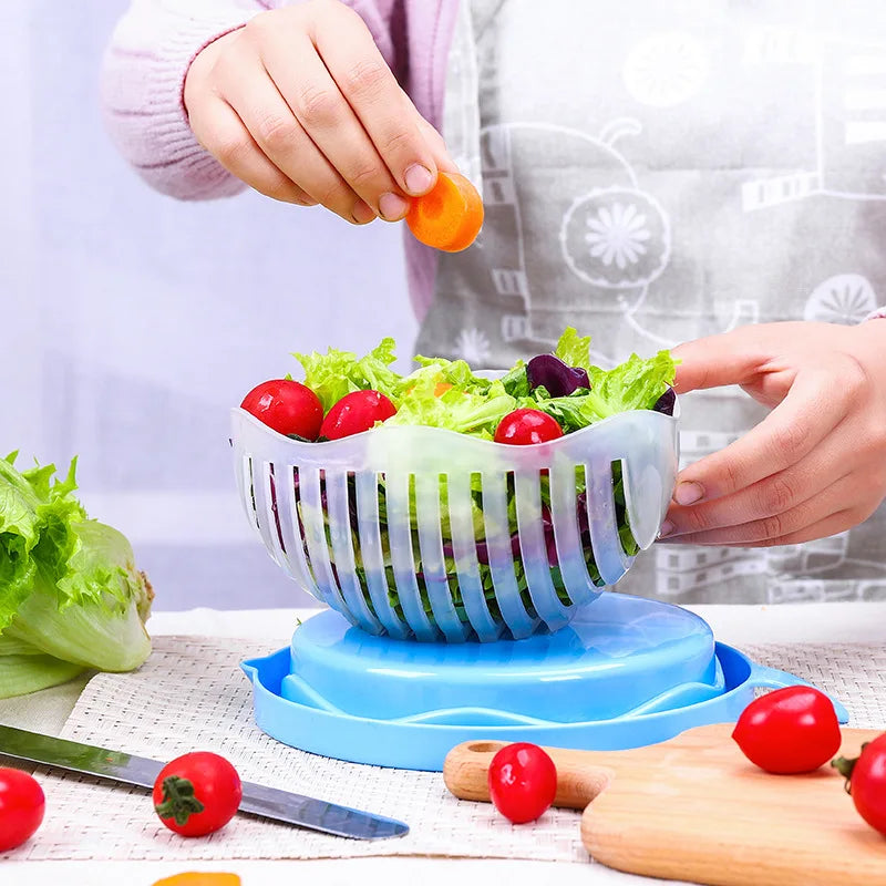 Bol cortador de verduras Quick Chop con cesta de drenaje – Herramienta para preparar ensaladas en 60 segundos, cortador y escurridor multifunción para una vida saludable