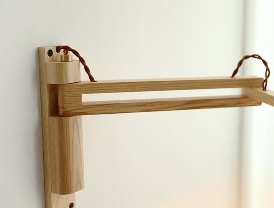 Swing-Arm Sconce with Ribbed Glass Shade 8.3 Inch Light Wood Walnut Brass Accent Fixture for Bedroom Hallway Entryway Reading Adjustable Mou | Thomler