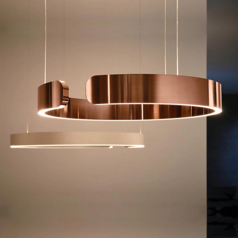 Runde LED-Deckenleuchte Aluminiumring 50 cm, höhenverstellbar für Kücheninsel, Essbereich, Foyer, moderne hängende Halo-Leuchte, Energieeffizient | Thomler