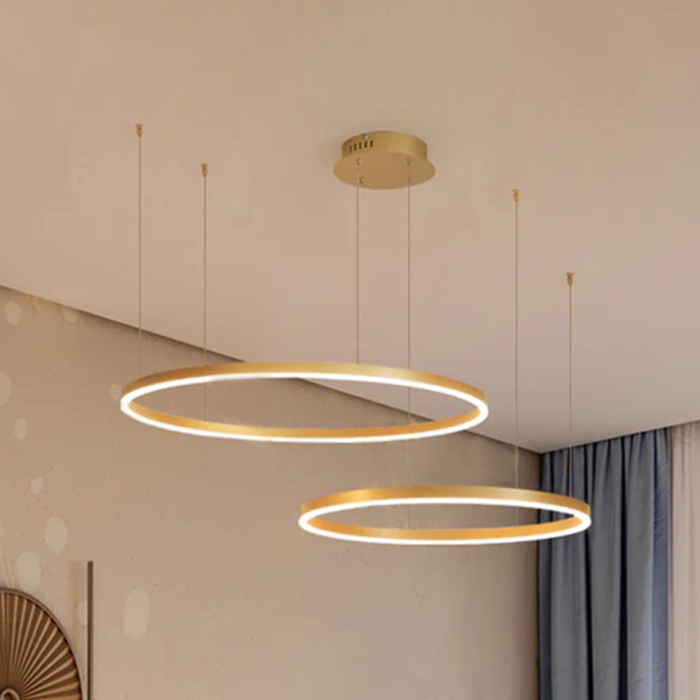 Multi-Ring LED Chandelier Adjustable Height Metal Acrylic Fixture 16-31 Inch Diameter Dimmable Suspended Ceiling Light for Dining Room Kitch | Thomler