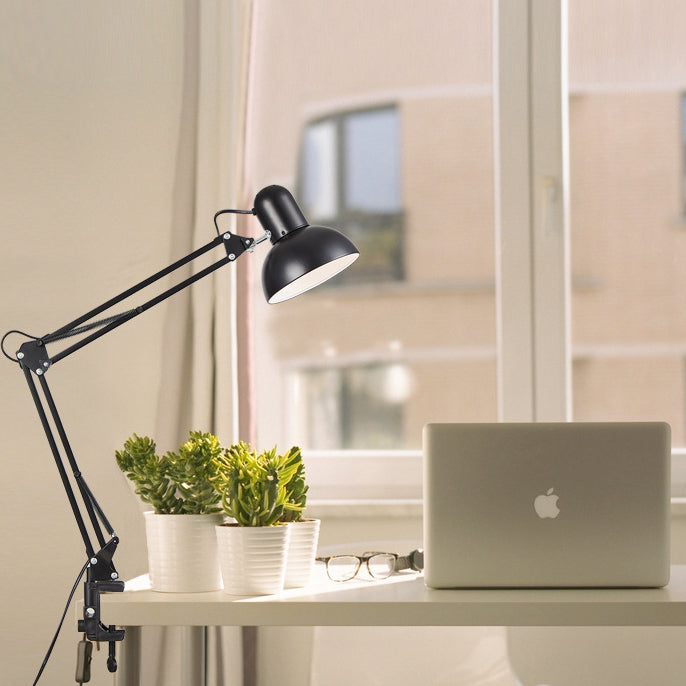 Klemmleuchte mit schwenkbarem Arm für Homeoffice, Schlafzimmer & Schreibtisch – E26-Fassung, industrielles Metall-Design, platzsparende Befestigung für Regale | Thomler