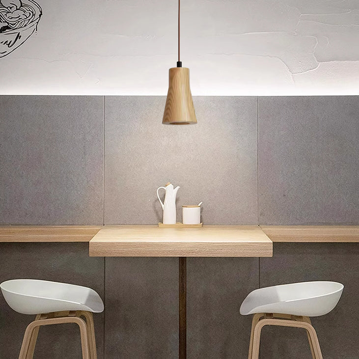 Wood Hanging Lamp GU10 Socket Beige Finish 5.7 in Drop Adjustable Cord Hardwired Ceiling Light for Bedroom Living Room Kitchen Dining Entryw | Thomler