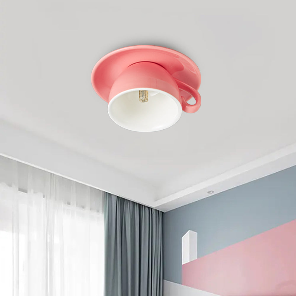 Ceramic Coffee Cup Flush Mount Light for Bedroom Living Room Kitchen Modern Decorative LED Fixture 110V Hardwired Compact Playful Design Amb | Thomler