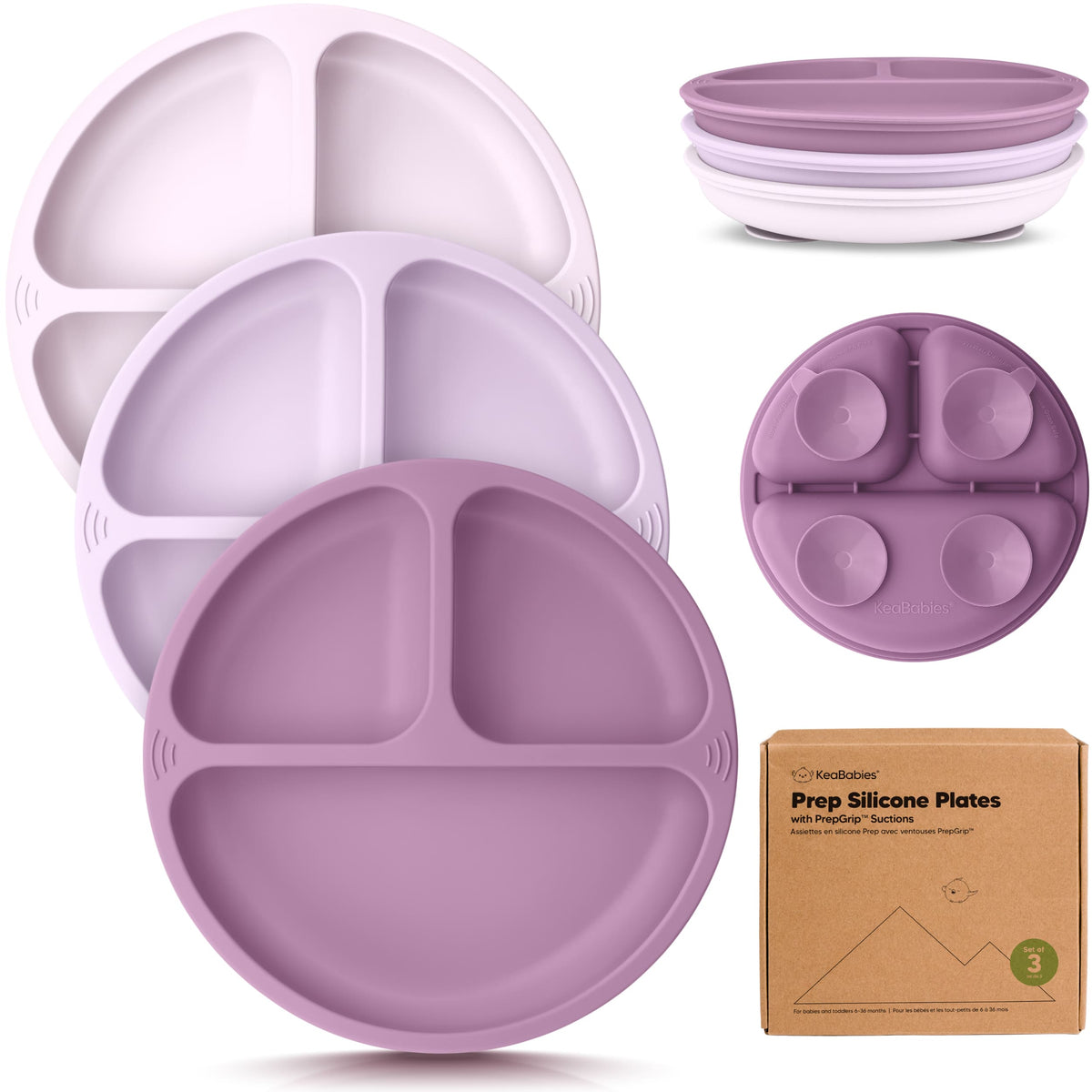 Paquete de 3 platos de silicona con succión para bebé