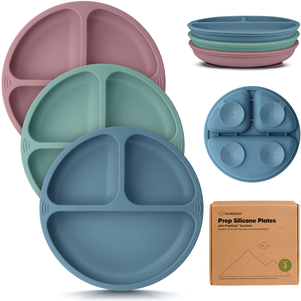 Paquete de 3 platos de silicona con succión para bebé