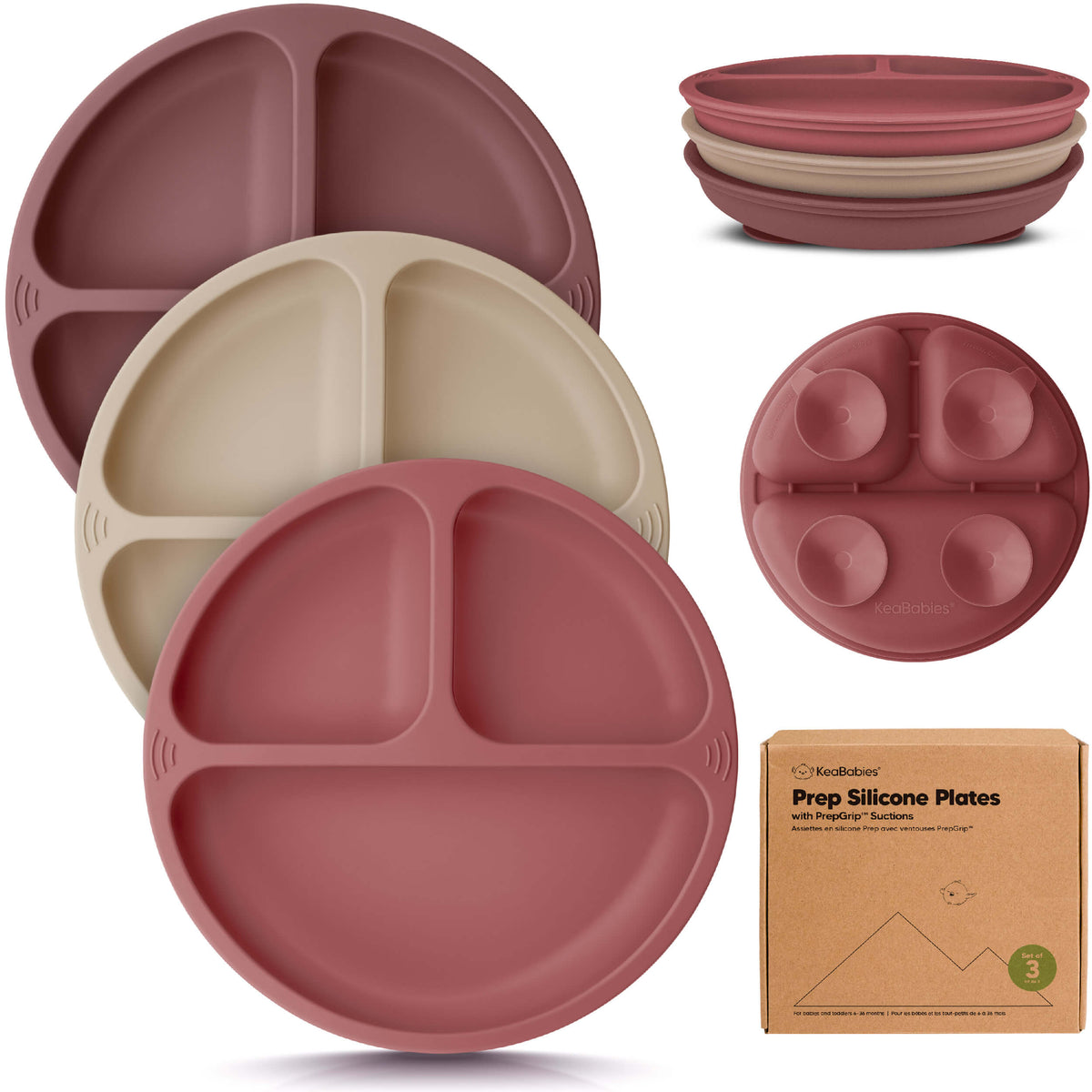 Paquete de 3 platos de silicona con succión para bebé