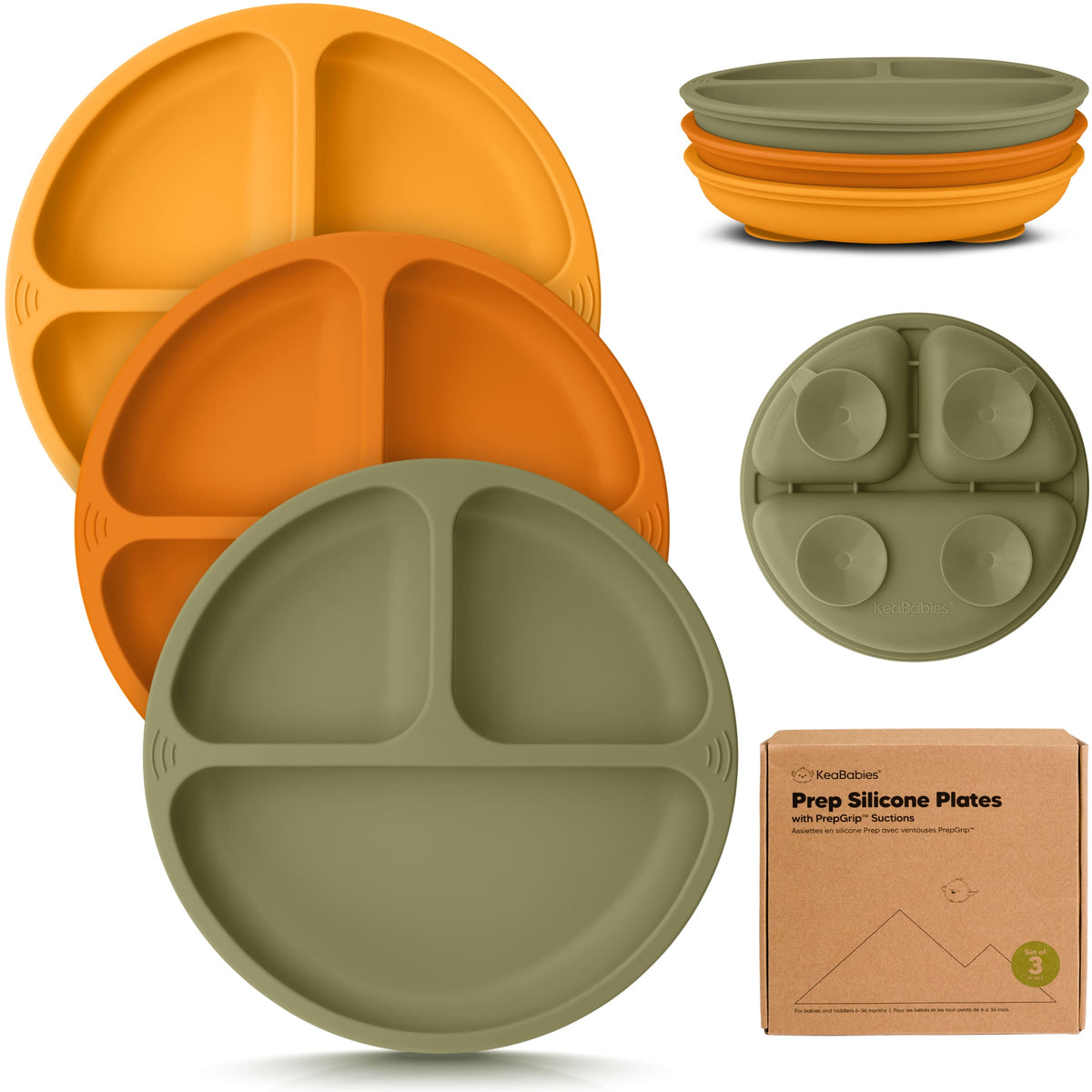 Paquete de 3 platos de silicona con succión para bebé
