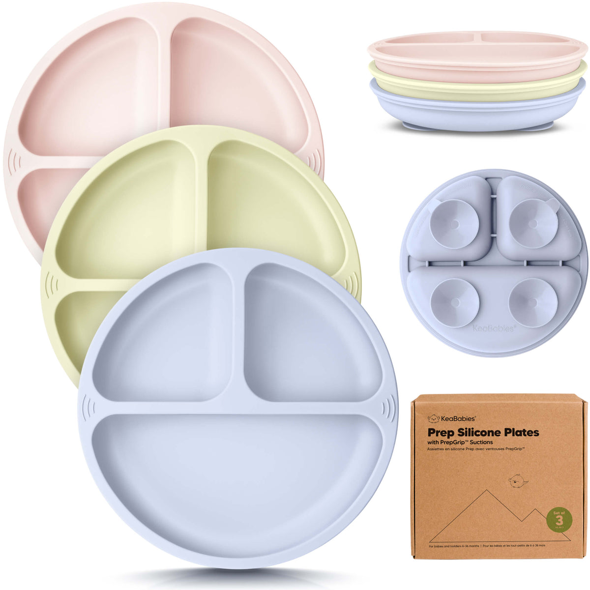 Paquete de 3 platos de silicona con succión para bebé