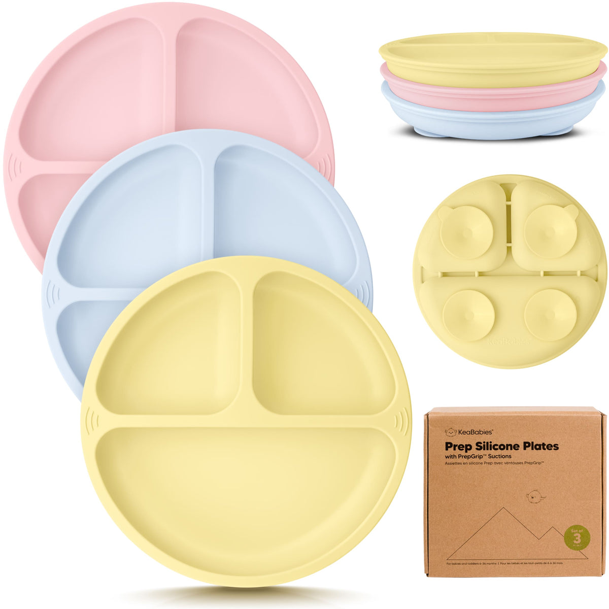 Paquete de 3 platos de silicona con succión para bebé