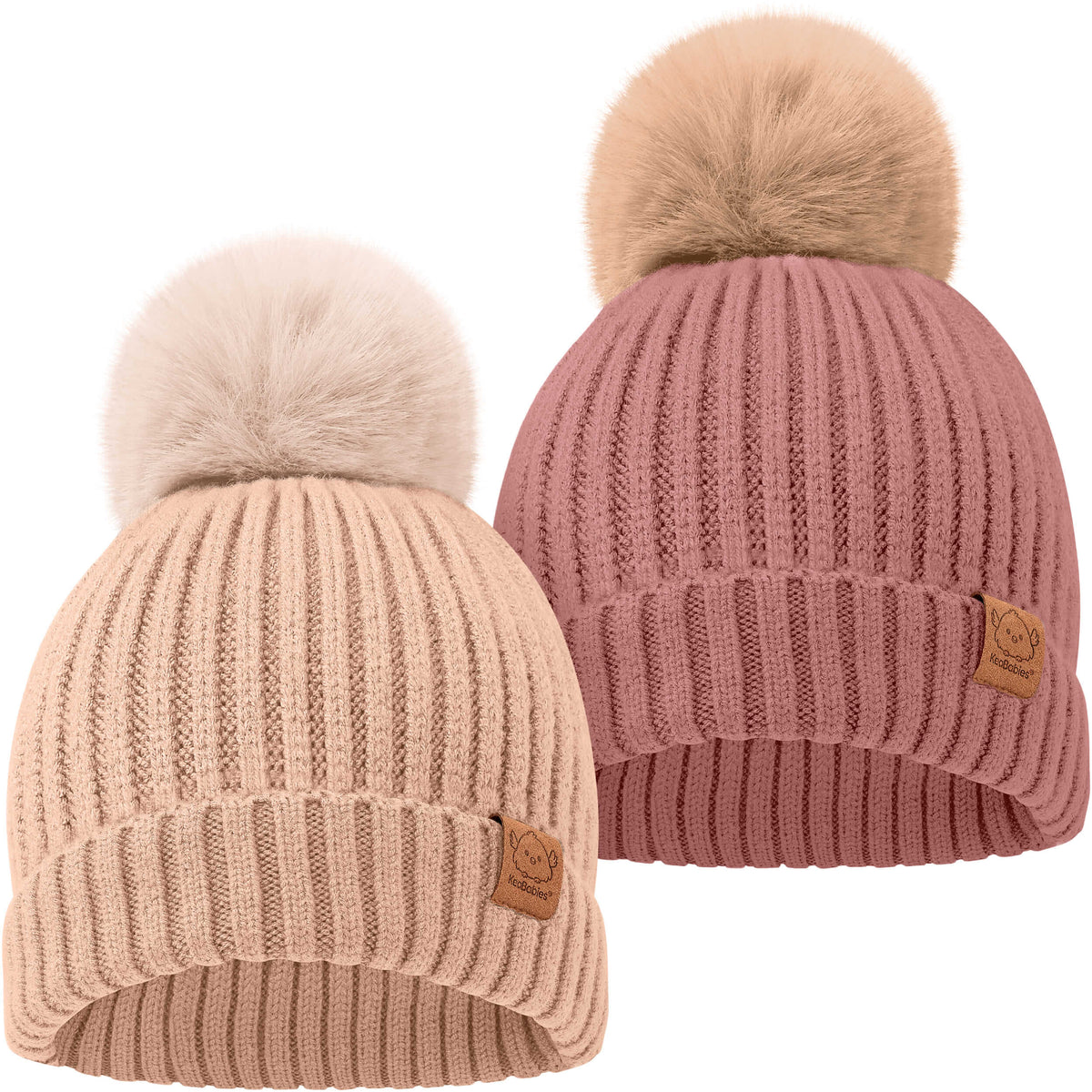 2-Pack Baby Pom Knitted Beanie