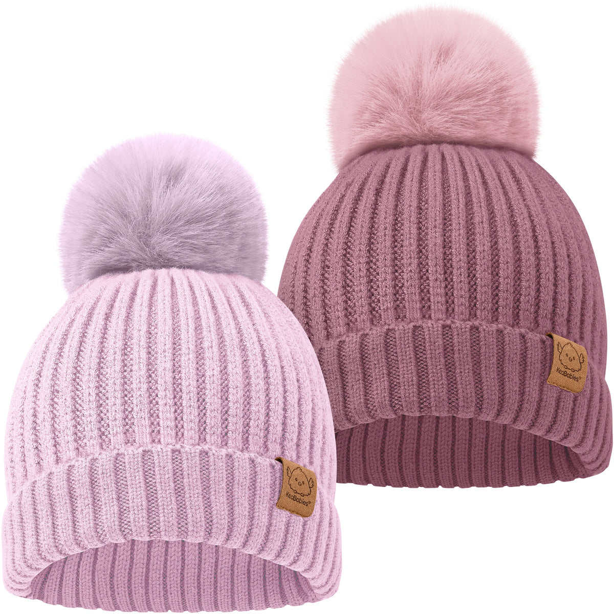 2-Pack Baby Pom Knitted Beanie