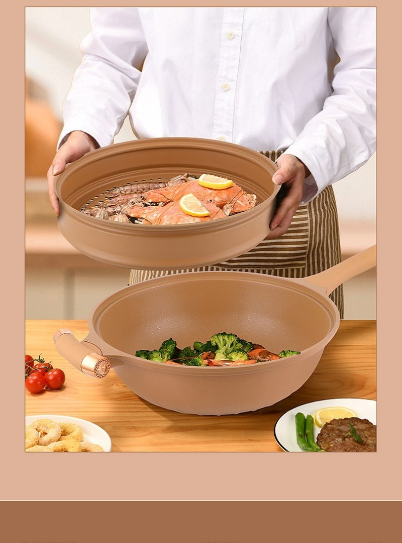 Nonstick Stir-Fry Pan with Steam Insert for Gas & Induction Cooktops – Even-Heat Cooking Wok for Healthy Meals | Thomler