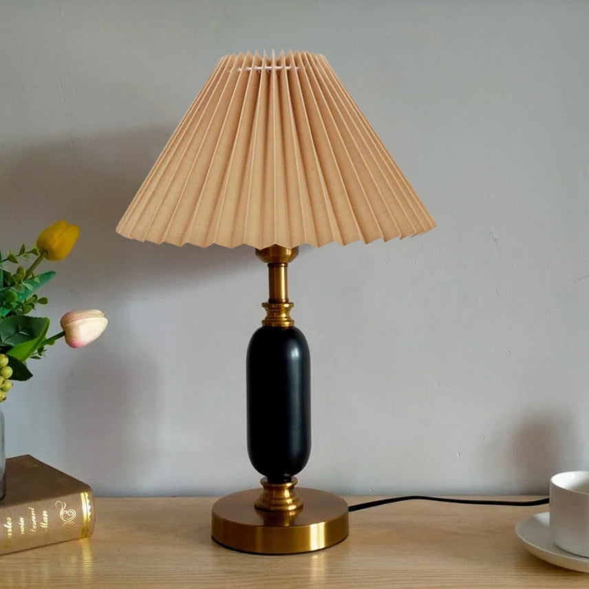 Metal Desk Lamp with Pleated Shade 18 in Tall E12 Socket Plug-In for Bedroom Nightstand Office Study Living Room Reading Light Contemporary | Thomler