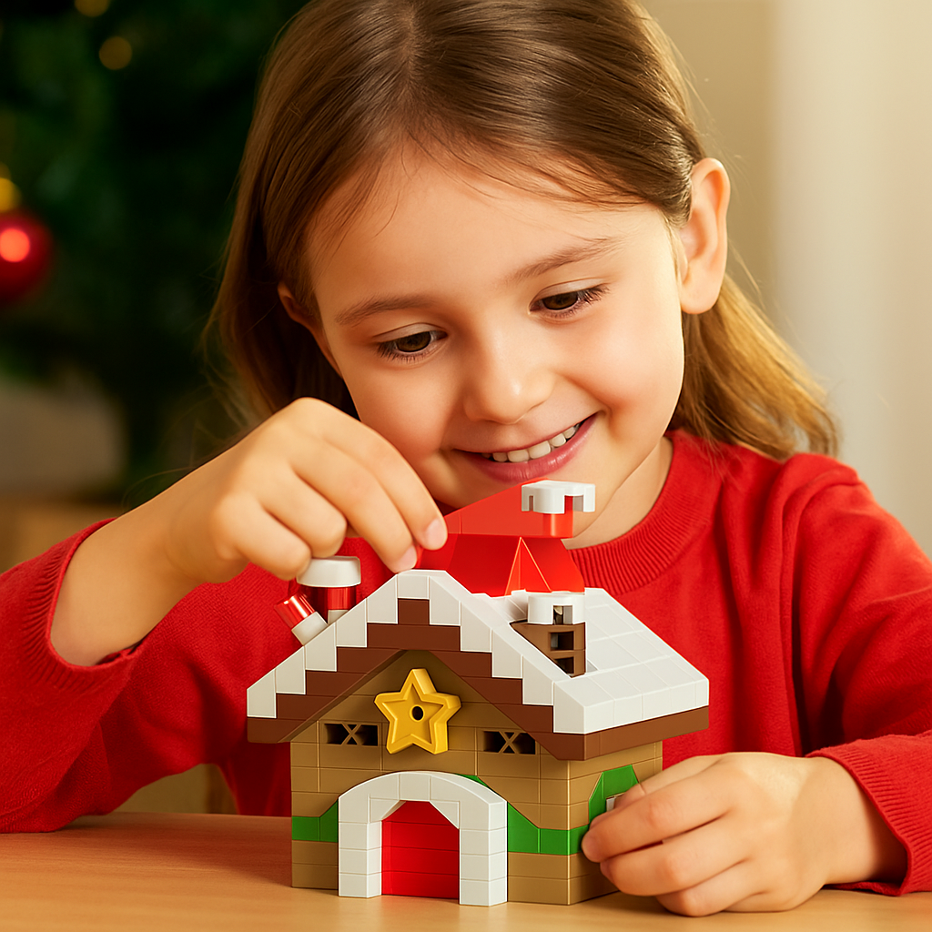 Weihnachts-Charakter-Bausteine mit ineinandergreifenden Teilen und bebilderter Anleitung