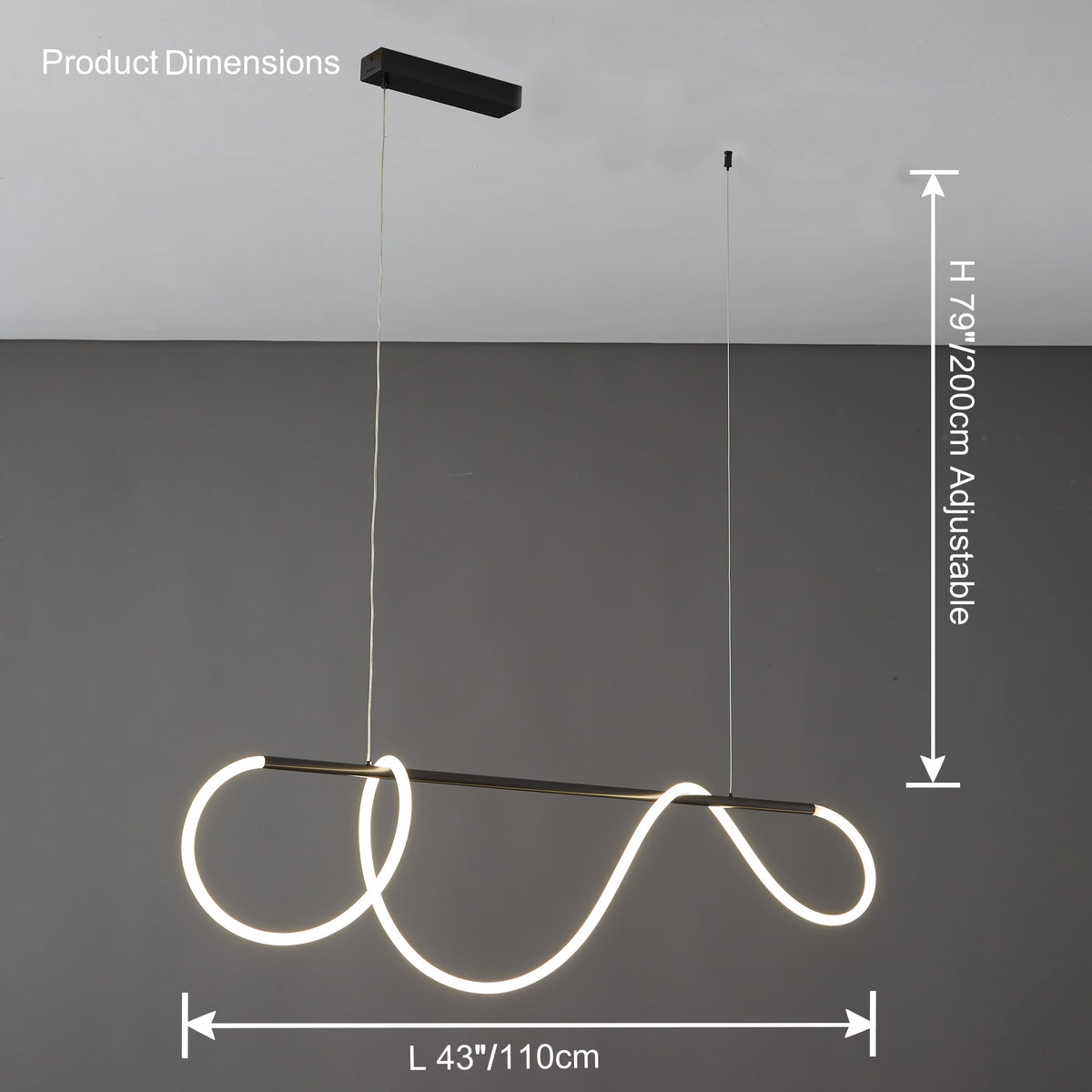 Lineare LED-Insel-Pendelleuchte mit Silikon-Wellen-Design, 43 Zoll, Messing, höhenverstellbar, dimmbar, moderne Küchen-Hängeleuchte für den Esstisch | Thomler