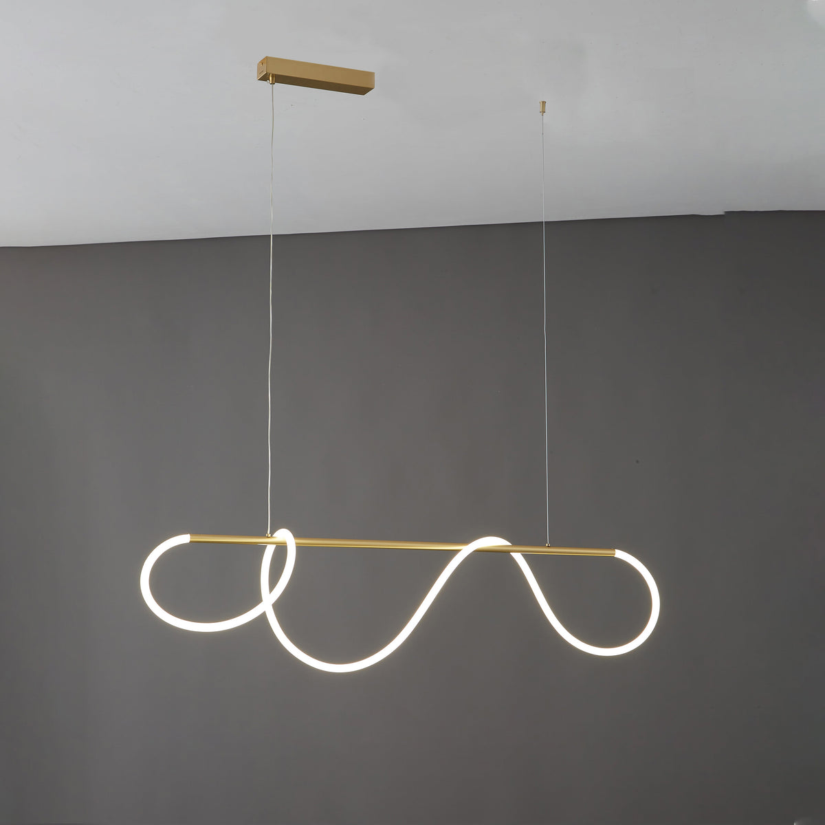 Lineare LED-Insel-Pendelleuchte mit Silikon-Wellen-Design, 43 Zoll, Messing, höhenverstellbar, dimmbar, moderne Küchen-Hängeleuchte für den Esstisch | Thomler