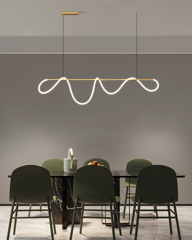 Lineare LED-Insel-Pendelleuchte mit Silikon-Wellen-Design, 43 Zoll, Messing, höhenverstellbar, dimmbar, moderne Küchen-Hängeleuchte für den Esstisch | Thomler